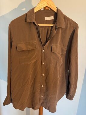 Everlane 100% silk Chocolate Brown Long-Sleeve Button Shirt